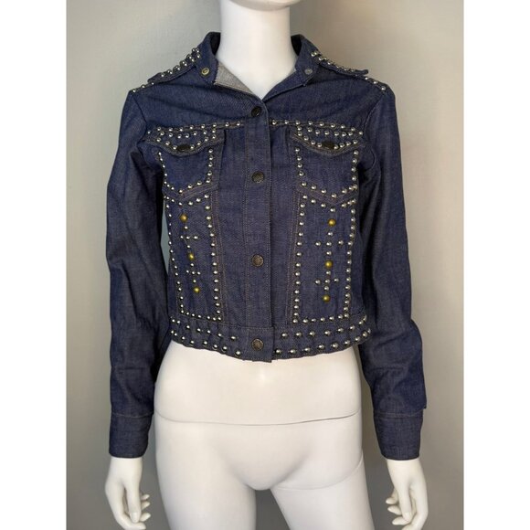 Vintage 1970s Studded Denim Jacket, Size XXS, Blue Jean Trucker Type 3 - Picture 2 of 7